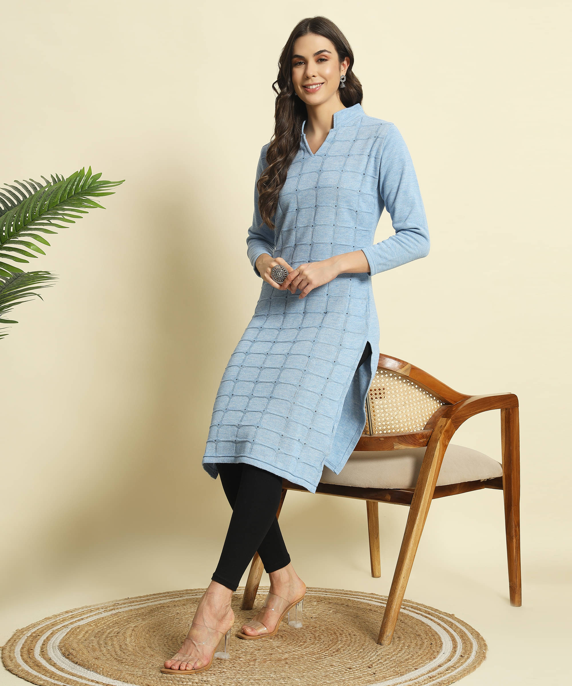 ZEPPI Pack of 1 Woollen Self Design Straight Women's Kurti - ( Light Blue ) ZEPPI Pack of 1 Woollen Self Design Straight Women's Kurti - ( Light Blue )