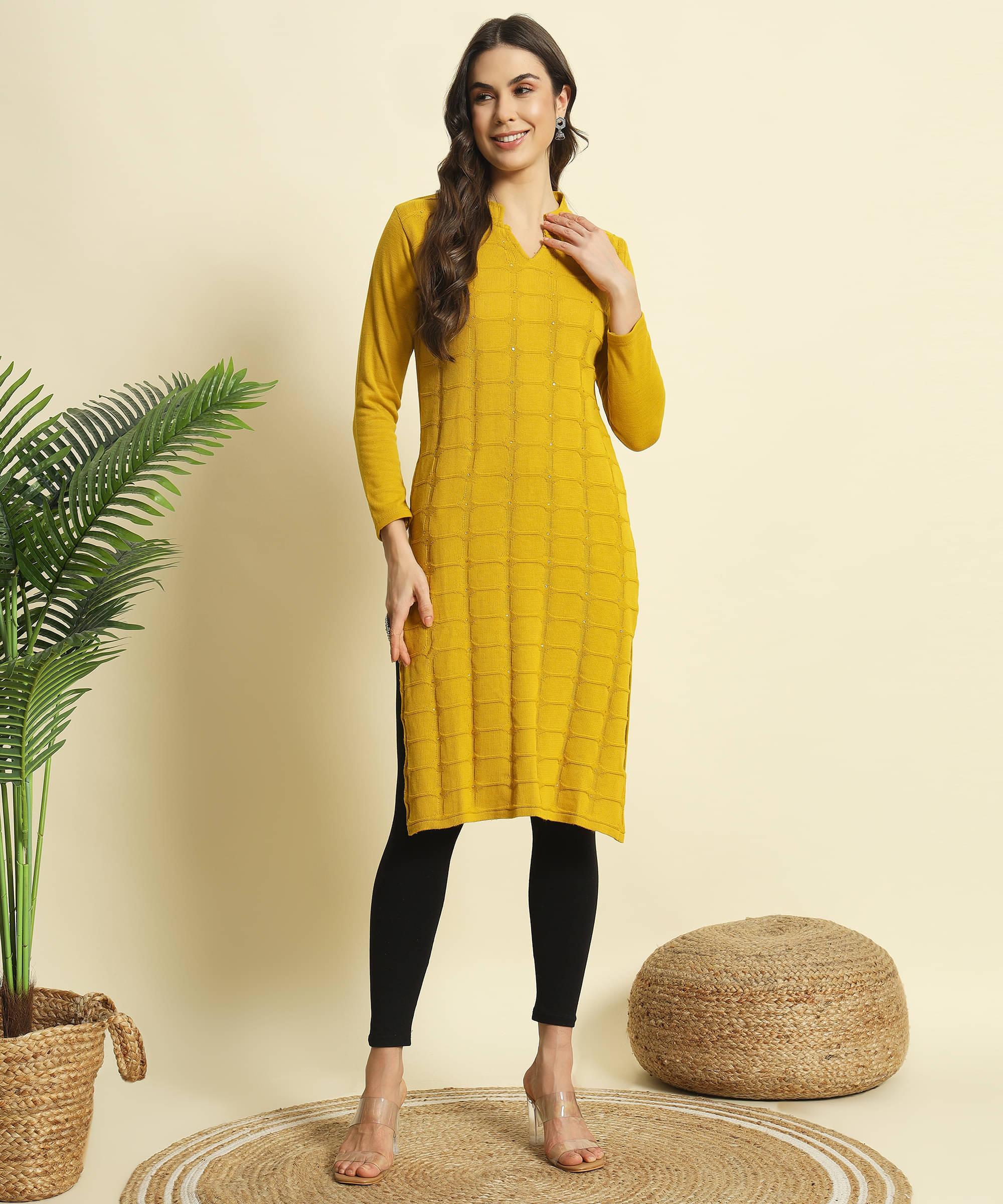     			ZEPPI Pack of 1 Woollen Self Design Straight Women's Kurti - ( Orange )