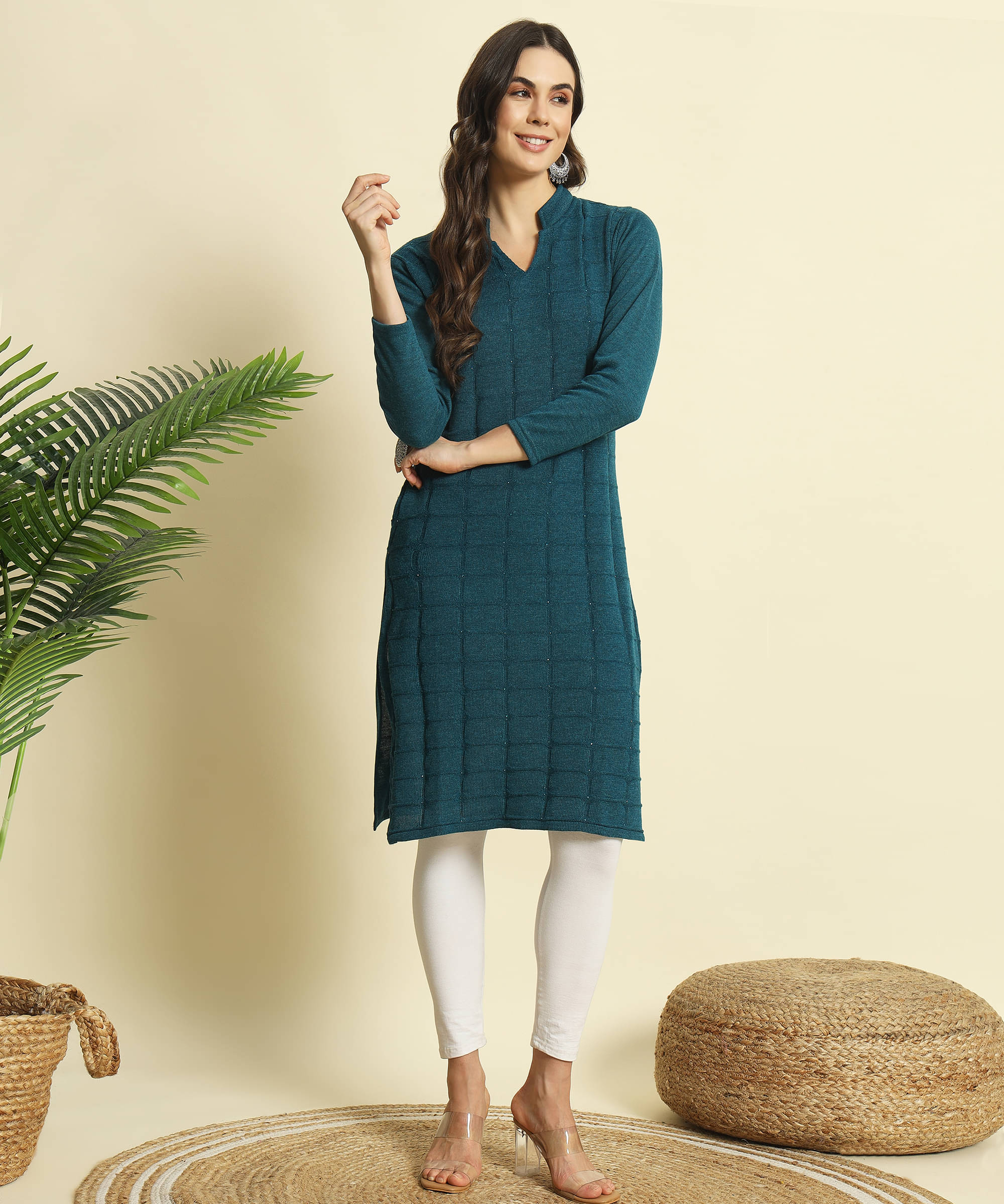     			ZEPPI Pack of 1 Woollen Self Design Straight Women's Kurti - ( Blue )