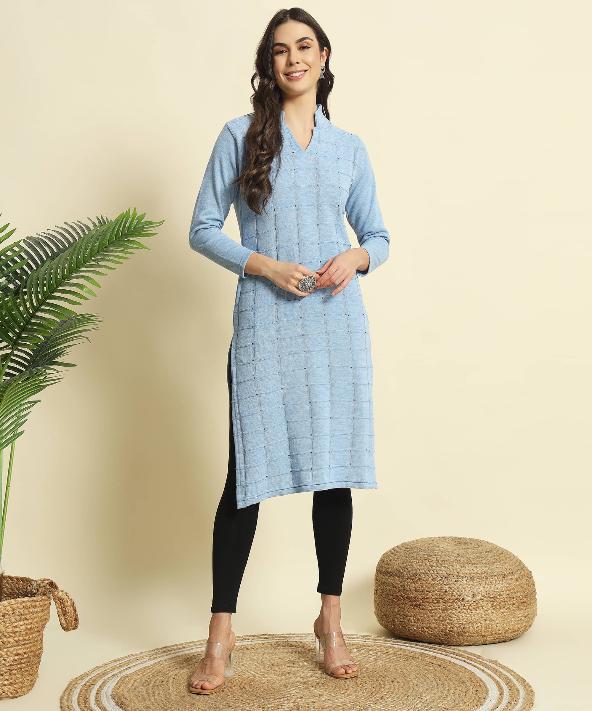 ZEPPI Pack of 1 Woollen Self Design Straight Women's Kurti - ( Light Blue ) ZEPPI Pack of 1 Woollen Self Design Straight Women's Kurti - ( Light Blue )