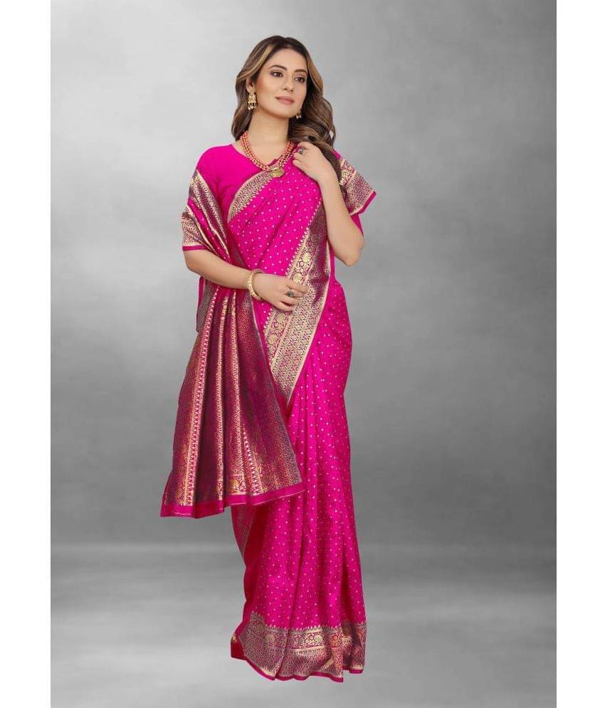 fab woven Banarasi Silk Self Design Saree With Unstitched Blouse Piece ( Pink ) fab woven Banarasi Silk Self Design Saree With Unstitched Blouse Piece ( Pink )