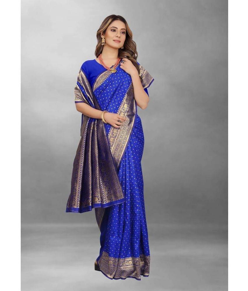 fab woven Banarasi Silk Self Design Saree With Unstitched Blouse Piece ( Blue ) fab woven Banarasi Silk Self Design Saree With Unstitched Blouse Piece ( Blue )