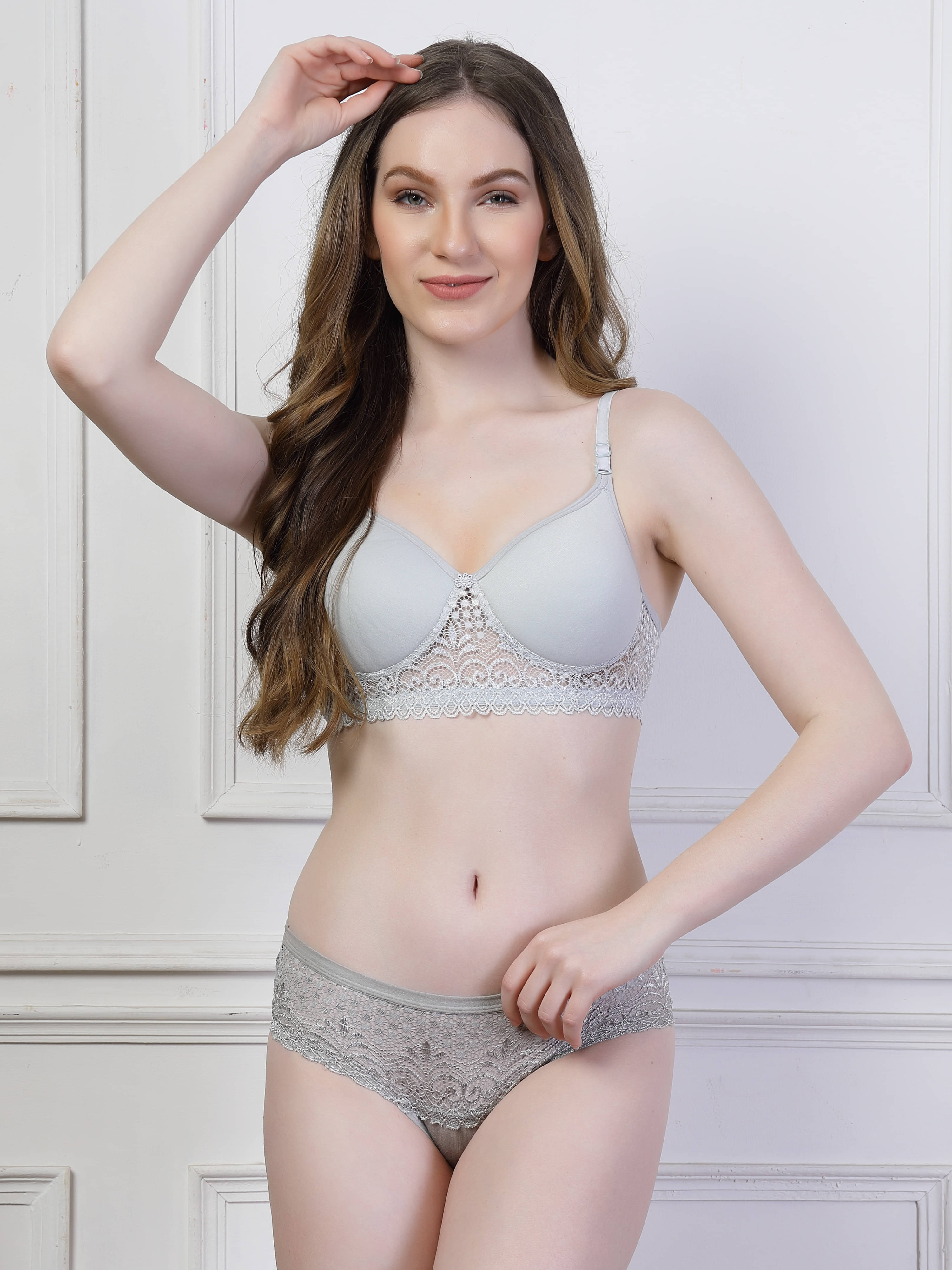     			ADORNSTAR Pack of 1 Cotton Blend Bra & Panty Set For Women ( Light Grey )