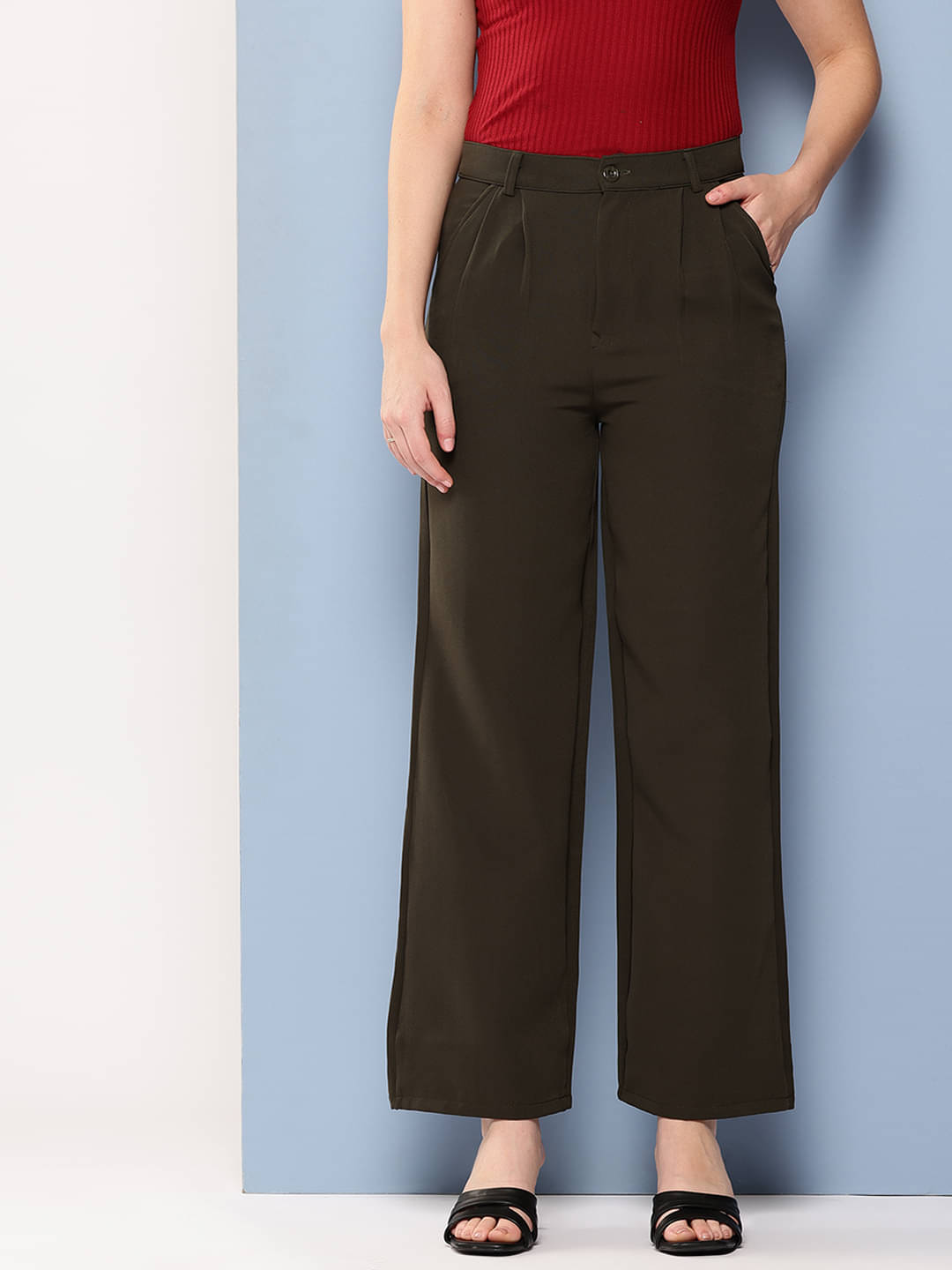     			Aarika Pack of 1 Polyester Wide Leg Women's Casual Pants ( Green )