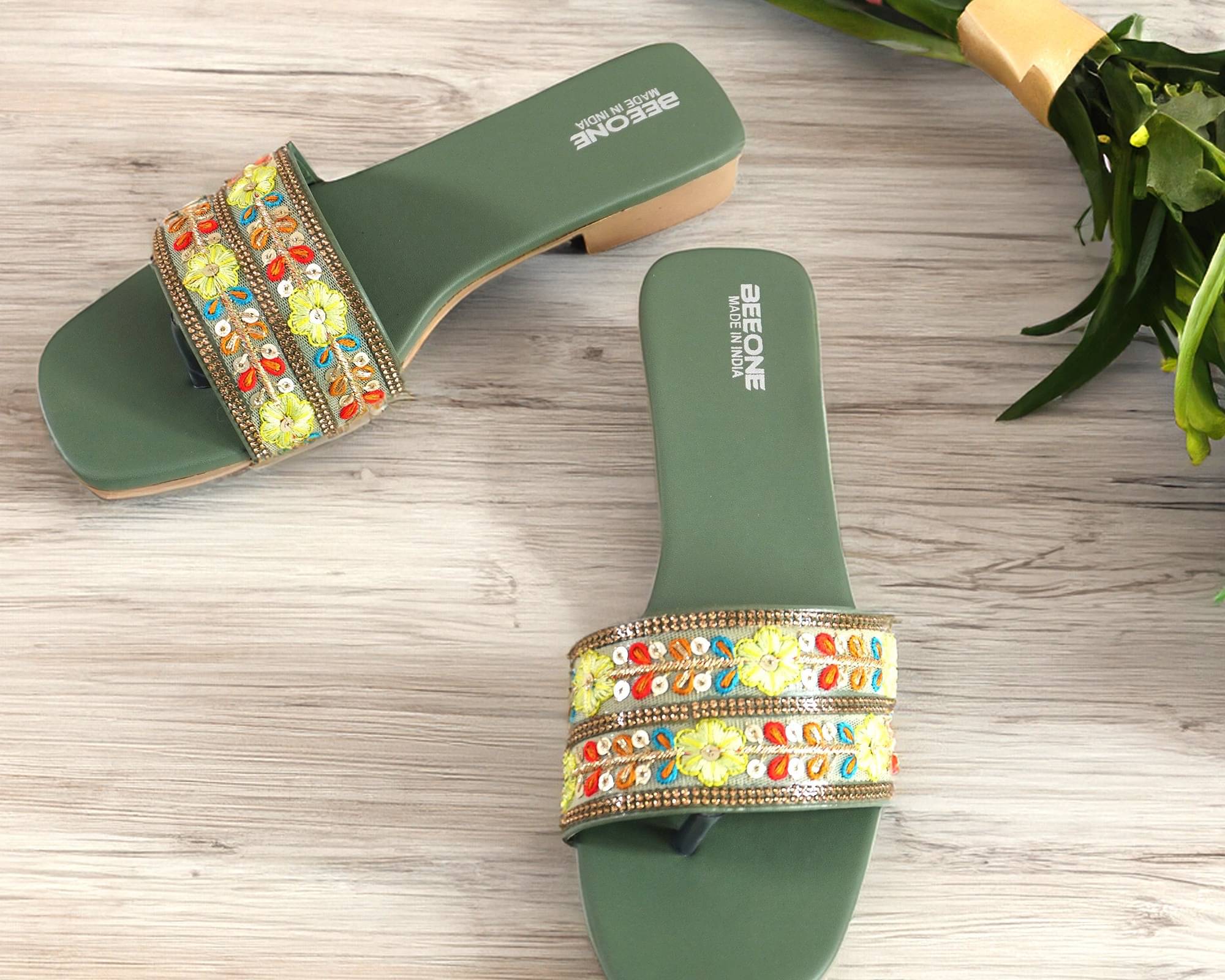     			Beeone Olive Women's Flats