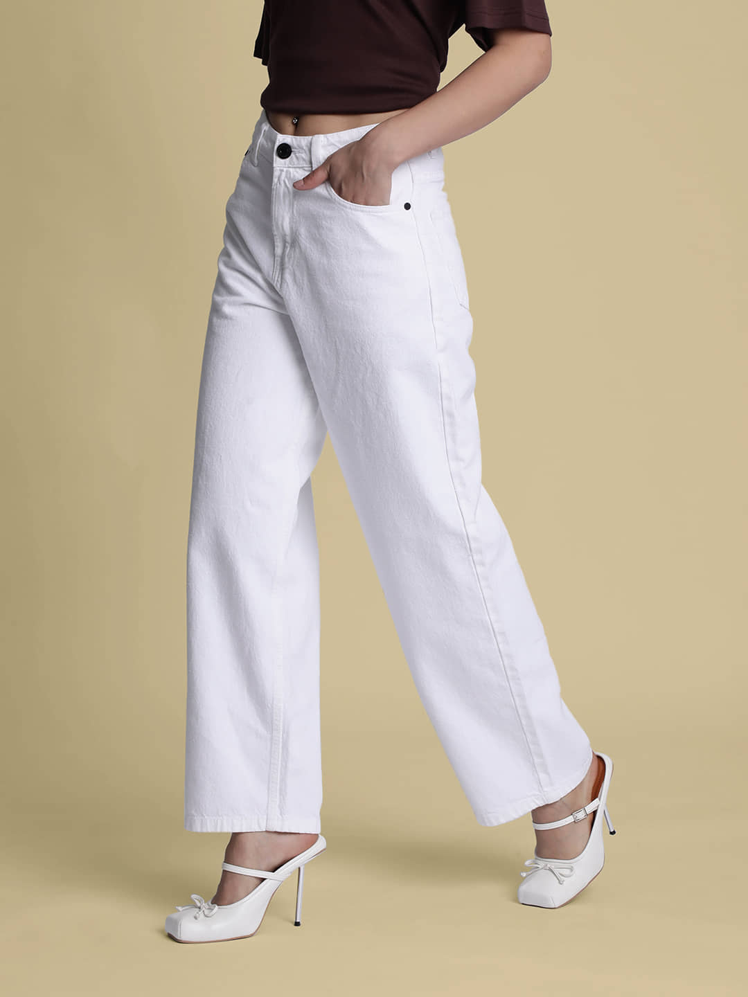 Bene Kleed - White Cotton Baggy Fit Women's Jeans ( Pack of 1 ) - Jeans | Buy online on ZillyBuy