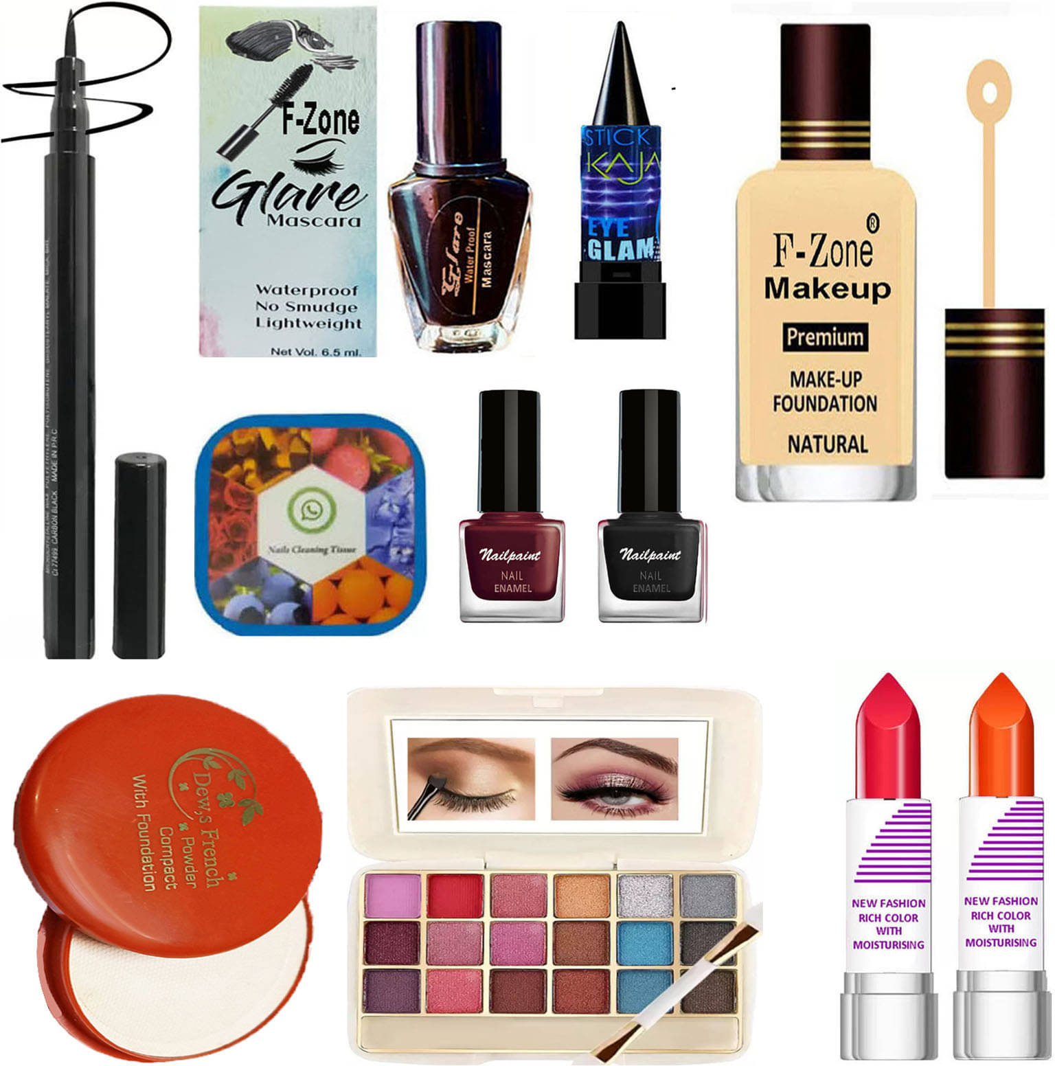     			F Zone Makeup Kit ( Eyeshadow,Kajal,Lipstick,Compact,Liner,Mascara,Foundation Etc )