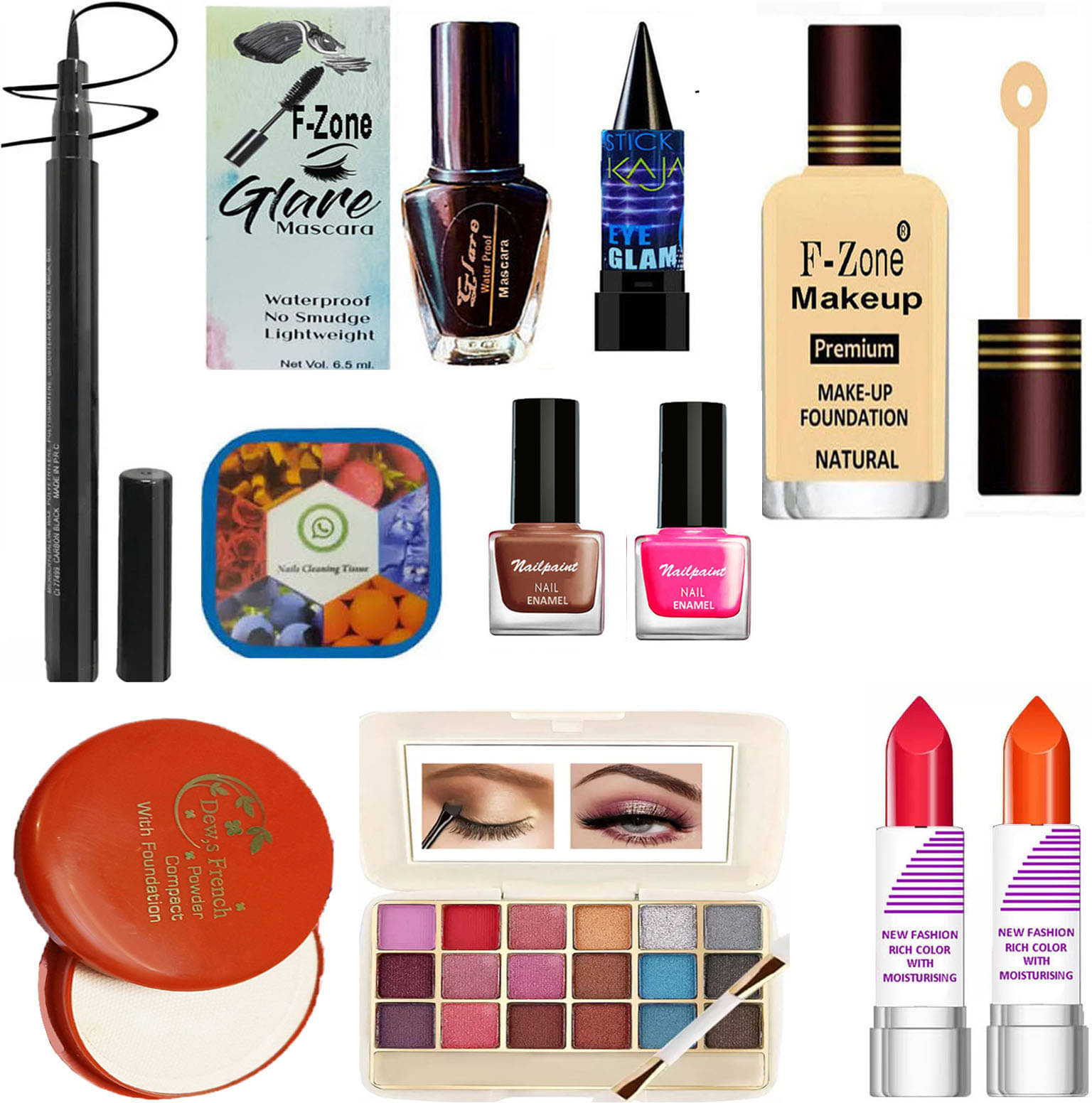     			F Zone Makeup Kit ( Eyeshadow,Kajal,Lipstick,Compact,Liner,Mascara,Foundation Etc )