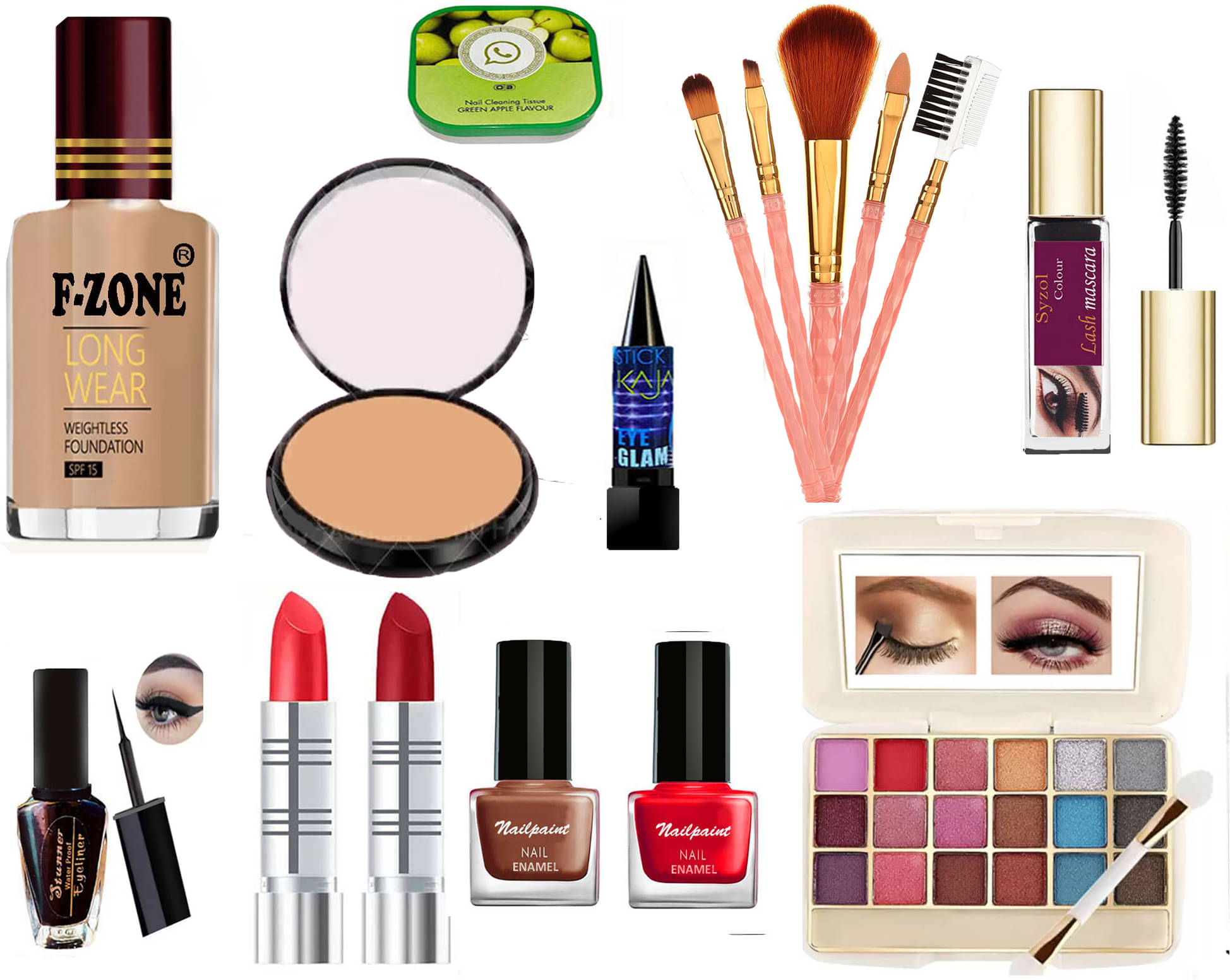     			F Zone Makeup Kit ( Eyeshadow,Kajal,Lipstick,Nail Polish,Compact,Foundation,Liner,Mascara etc )