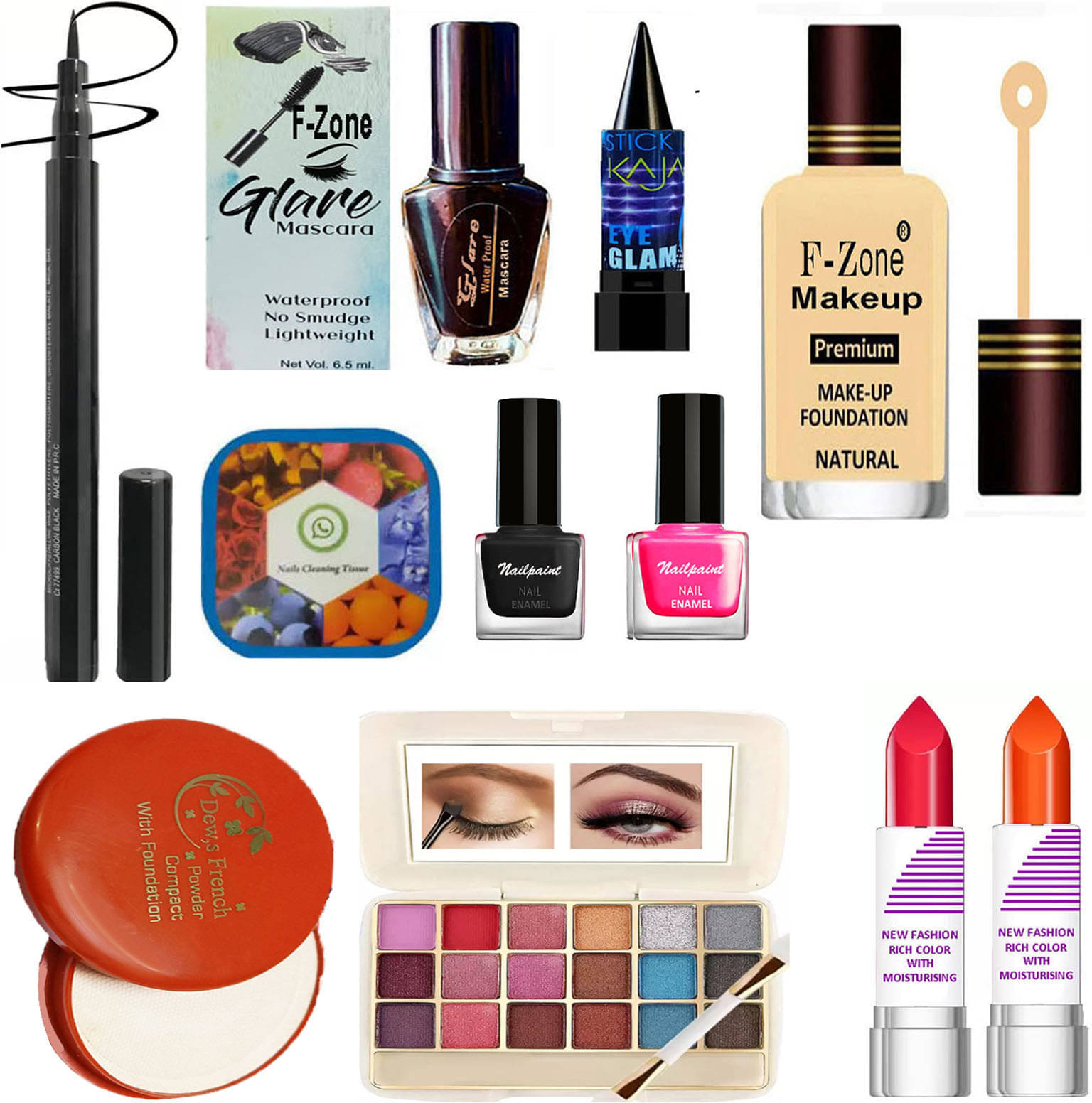     			F Zone Makeup Kit ( Eyeshadow,Kajal,Lipstick,Compact,Liner,Mascara,Foundation Etc )