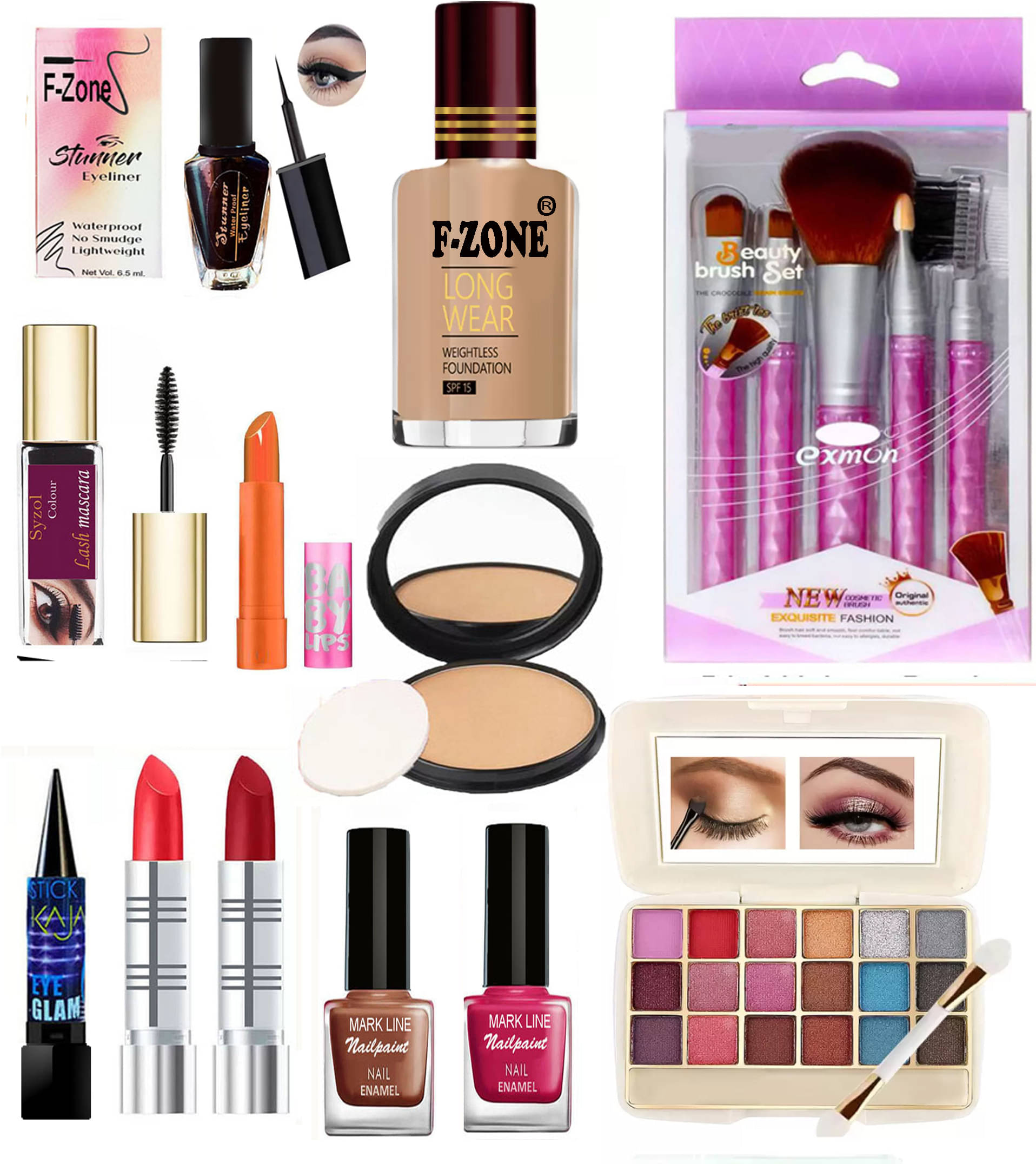     			F Zone Makeup Kit ( Eyeshadow,Kajal,Lipstick,Nail Polish,Compact,Foundation,Liner,Mascara etc )