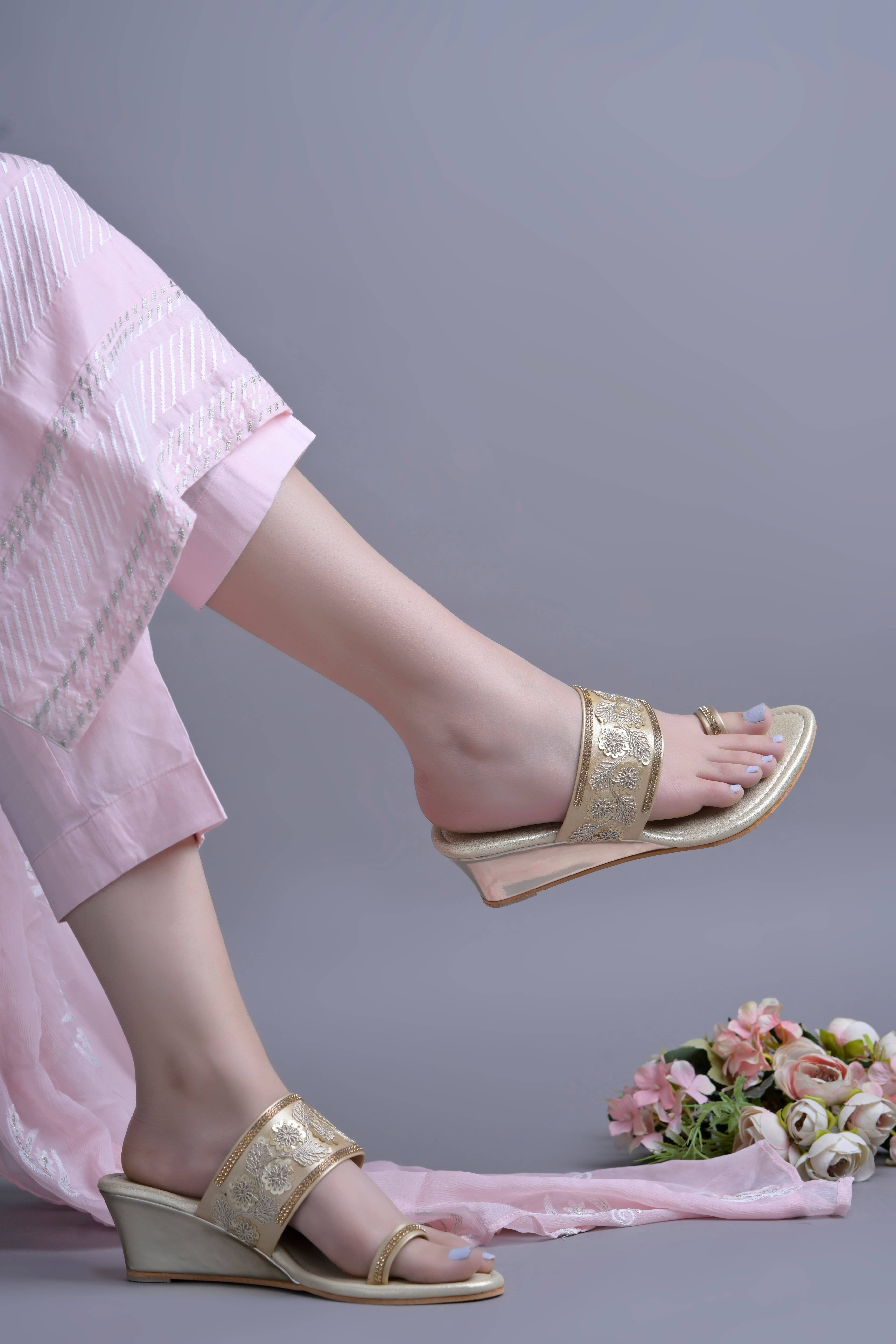     			JM Looks Gold Women's Slip On Heels
