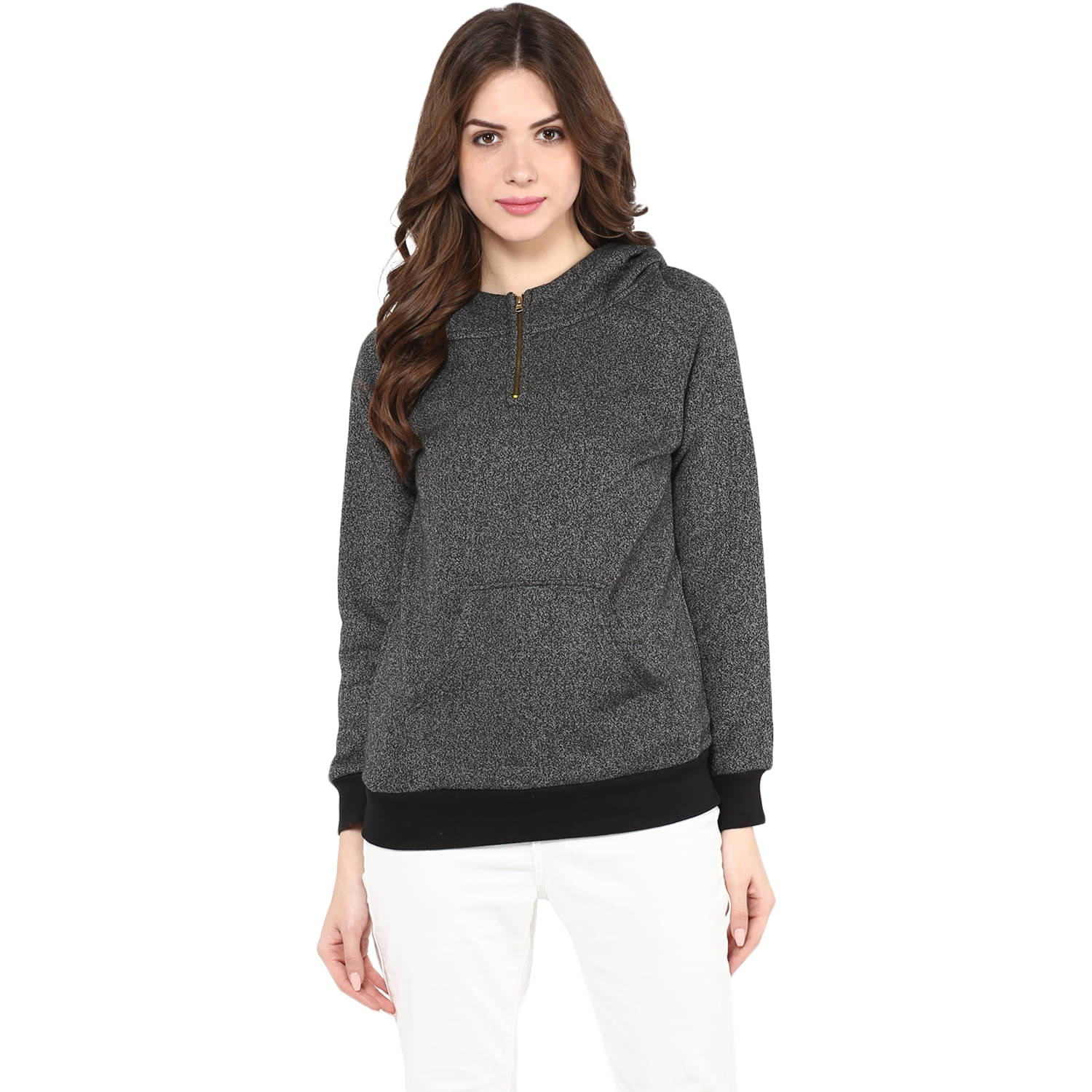     			Pannkh Women Polyester Hooded Sweatshirt ( Grey )