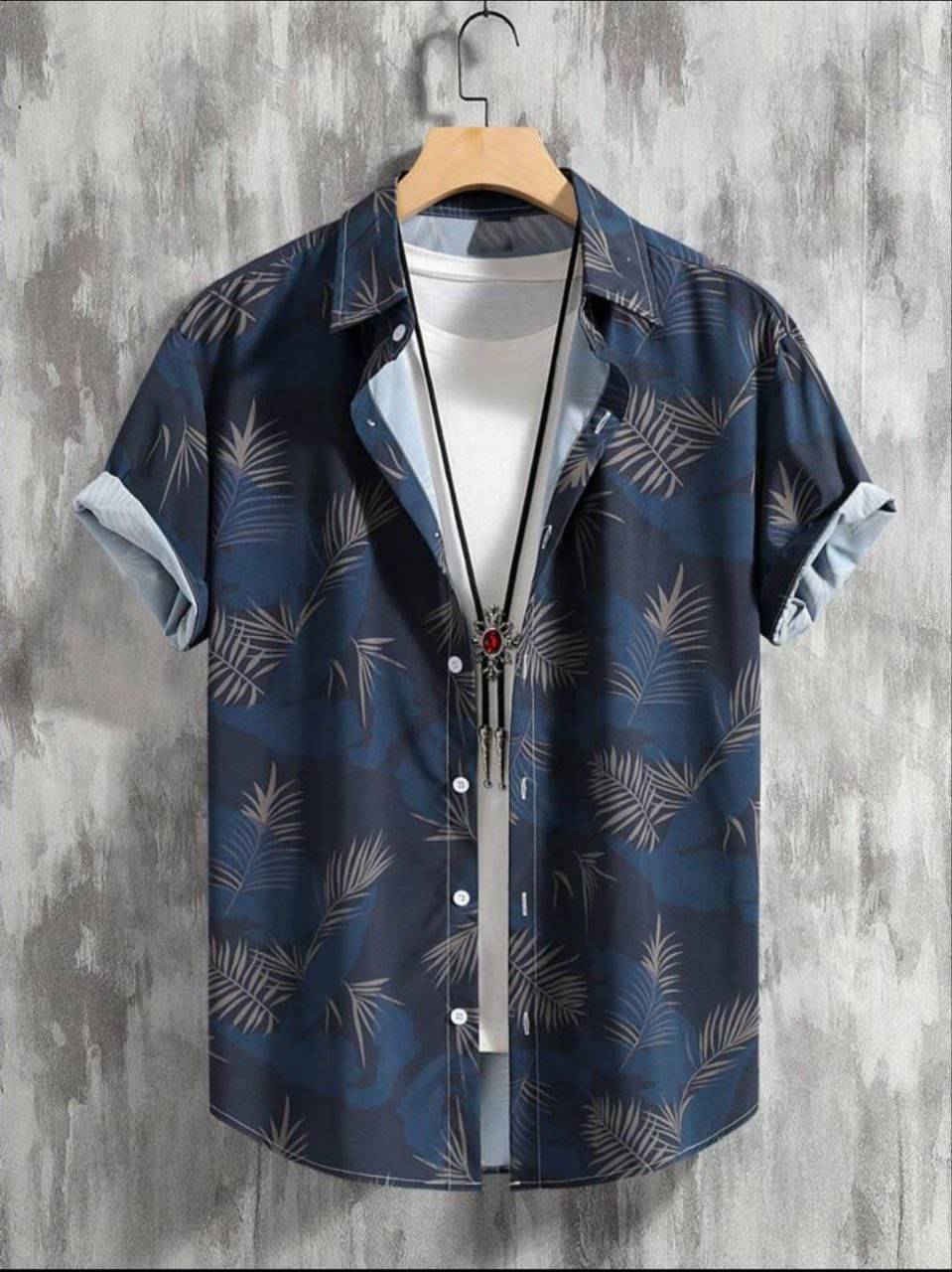     			REXZA Poly Cotton Regular Fit Printed Half Sleeves Men's Casual Shirt - Dark Blue ( Pack of 1 )