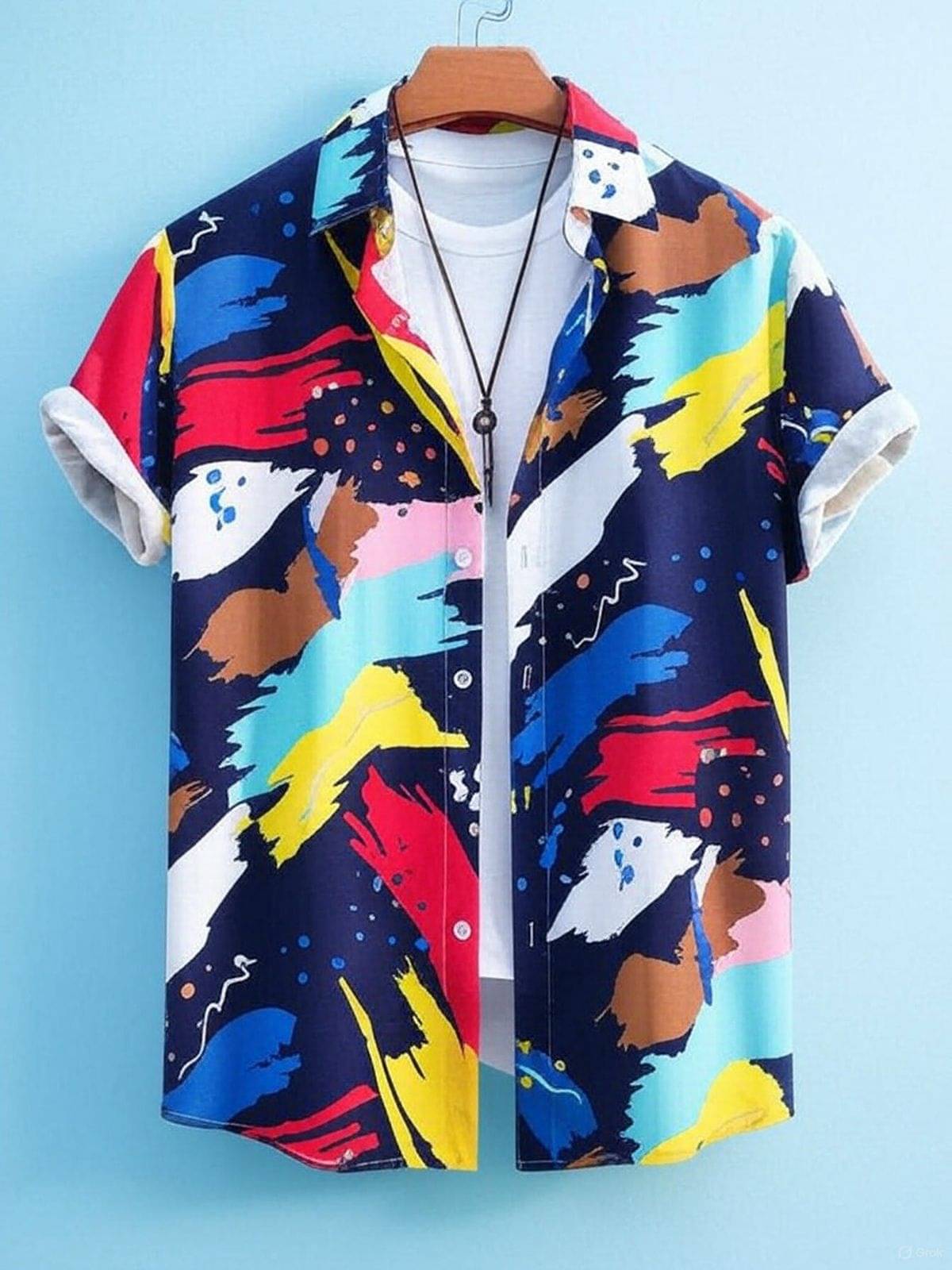     			REXZA Poly Cotton Regular Fit Printed Half Sleeves Men's Casual Shirt - Navy Blue ( Pack of 1 )