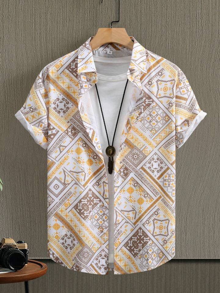 REXZA Poly Cotton Regular Fit Printed Half Sleeves Men's Casual Shirt - Off White ( Pack of 1 )