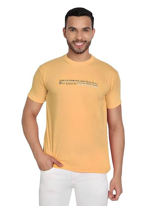 Reoutlook Cotton Regular Fit Printed Half Sleeves Men's Round T-Shirt - Yellow ( Pack of 1 ) Reoutlook Cotton Regular Fit Printed Half Sleeves Men's Round T-Shirt - Yellow ( Pack of 1 )