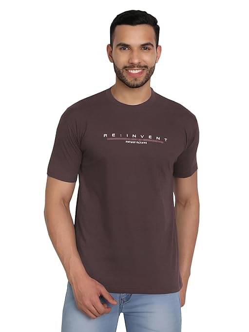 Reoutlook Cotton Regular Fit Printed Half Sleeves Men's Round T-Shirt - Coffee ( Pack of 1 ) Reoutlook Cotton Regular Fit Printed Half Sleeves Men's Round T-Shirt - Coffee ( Pack of 1 )