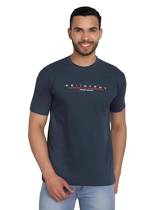     			Reoutlook Cotton Regular Fit Printed Half Sleeves Men's Round T-Shirt - Blue ( Pack of 1 )