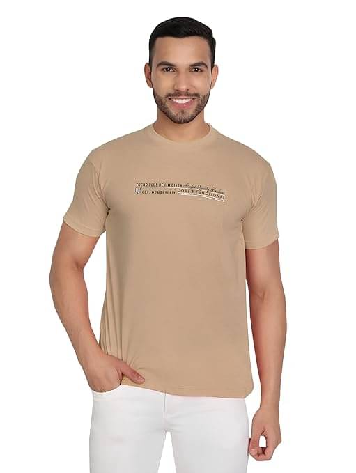 Reoutlook Cotton Regular Fit Printed Half Sleeves Men's Round T-Shirt - Camel ( Pack of 1 ) Reoutlook Cotton Regular Fit Printed Half Sleeves Men's Round T-Shirt - Camel ( Pack of 1 )