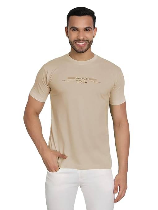     			Reoutlook Cotton Regular Fit Printed Half Sleeves Men's Round T-Shirt - Khaki ( Pack of 1 )