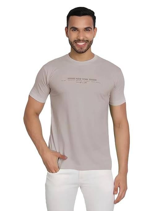 Reoutlook Cotton Regular Fit Printed Half Sleeves Men's Round T-Shirt - Beige ( Pack of 1 ) Reoutlook Cotton Regular Fit Printed Half Sleeves Men's Round T-Shirt - Beige ( Pack of 1 )