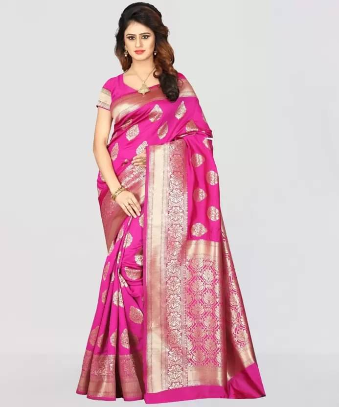 Saadhvi Silk Woven Saree With Unstitched Blouse Piece ( Rani ) Saadhvi Silk Woven Saree With Unstitched Blouse Piece ( Rani )