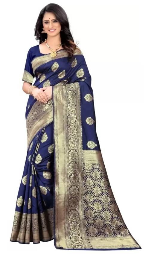     			Saadhvi Silk Woven Saree With Unstitched Blouse Piece ( Navy Blue )