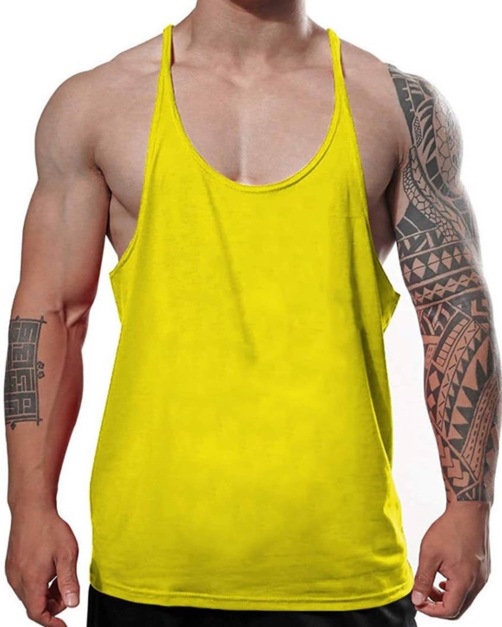 THE BLAZZE Pack of 1 Cotton Blend Gym Vest For Men ( Yellow ) THE BLAZZE Pack of 1 Cotton Blend Gym Vest For Men ( Yellow )