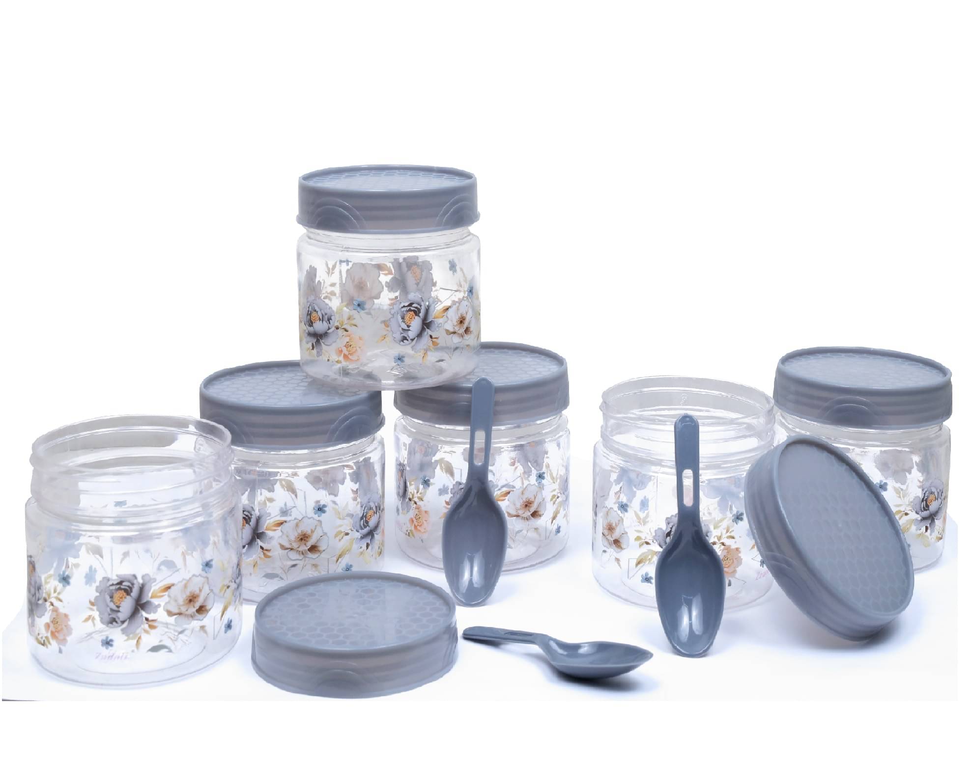     			VRISTO Grocery Containers Plastic Grey Spice Container ( Set of 6 )