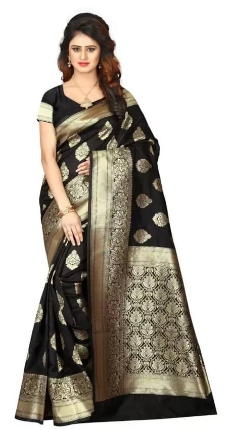 Vkaran Silk Woven Saree With Unstitched Blouse Piece ( Black ) Vkaran Silk Woven Saree With Unstitched Blouse Piece ( Black )