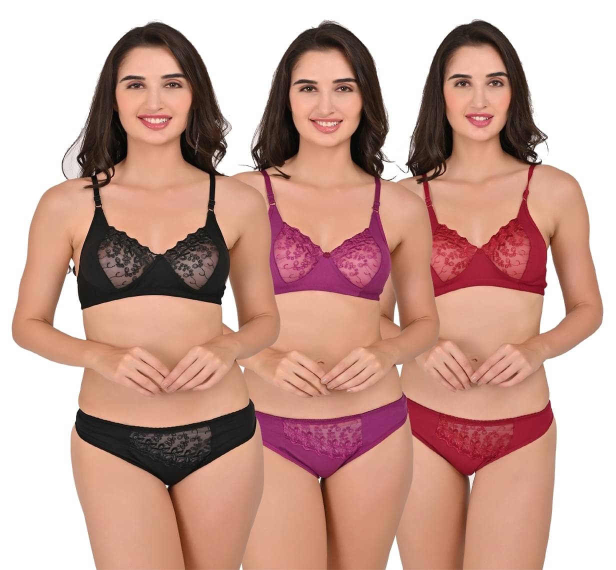 9ITE LOV Pack of 3 Cotton Lycra Bra & Panty Set For Women ( Multicolor ) 9ITE LOV Pack of 3 Cotton Lycra Bra & Panty Set For Women ( Multicolor )