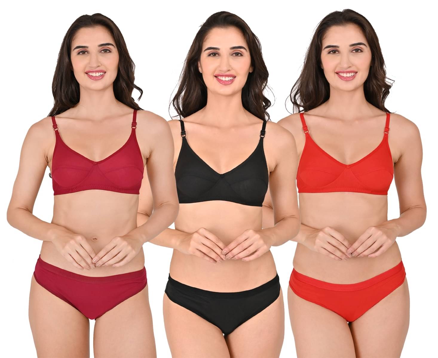     			9ITE LOV Pack of 3 Cotton Lycra Bra & Panty Set For Women ( Multicolor )