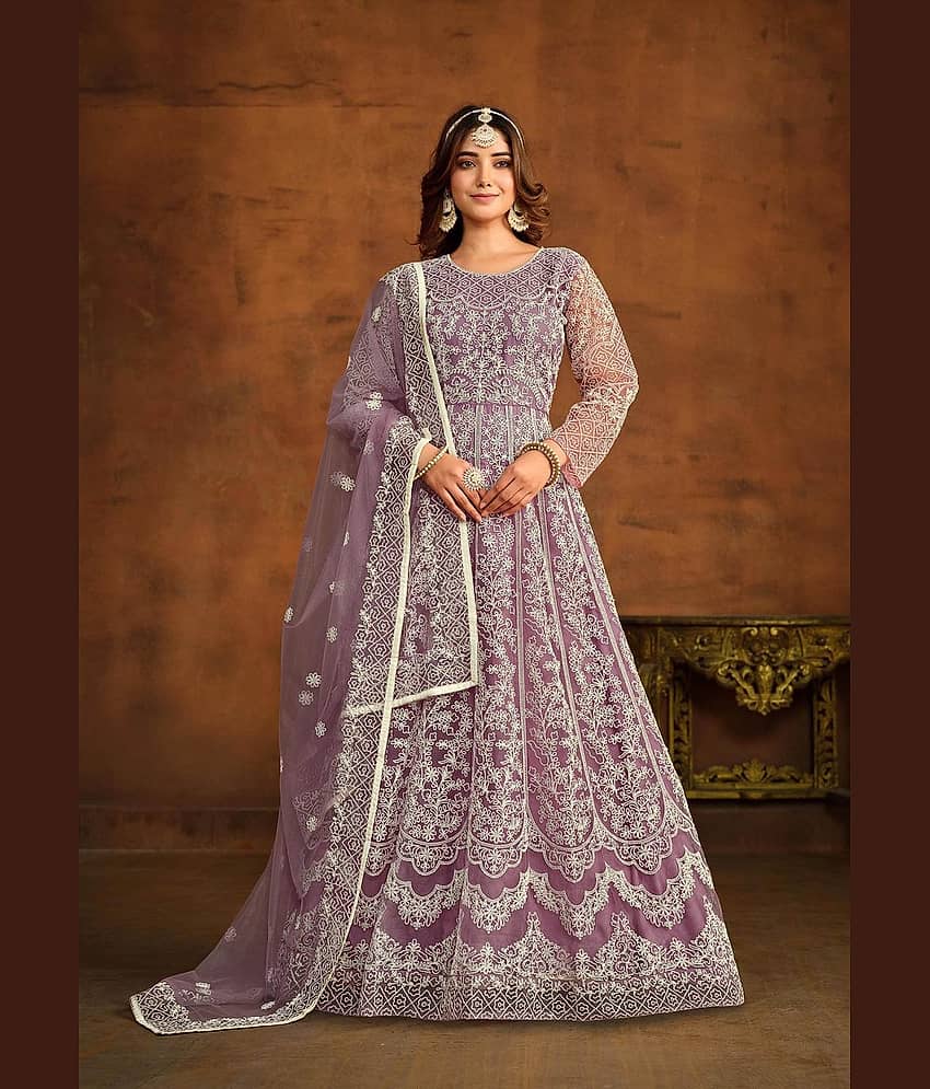 A TO Z CART Mauve Flared Net Women's Semi Stitched Ethnic Gown ( Pack of 1 ) - Unstitched Fabrics | Buy online on ZillyBuy
