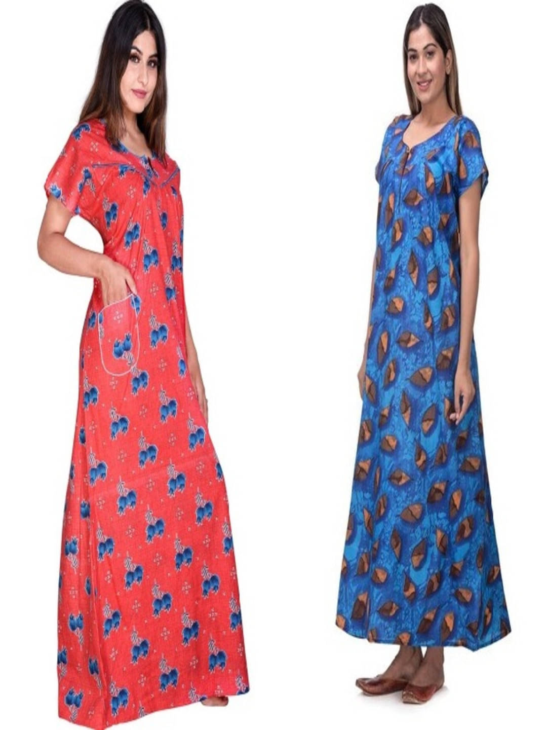 Anjaneya Creations Multi Color Cotton Women's Nightwear Nighty & Night Gowns ( Pack of 2 ) Anjaneya Creations Multi Color Cotton Women's Nightwear Nighty & Night Gowns ( Pack of 2 )