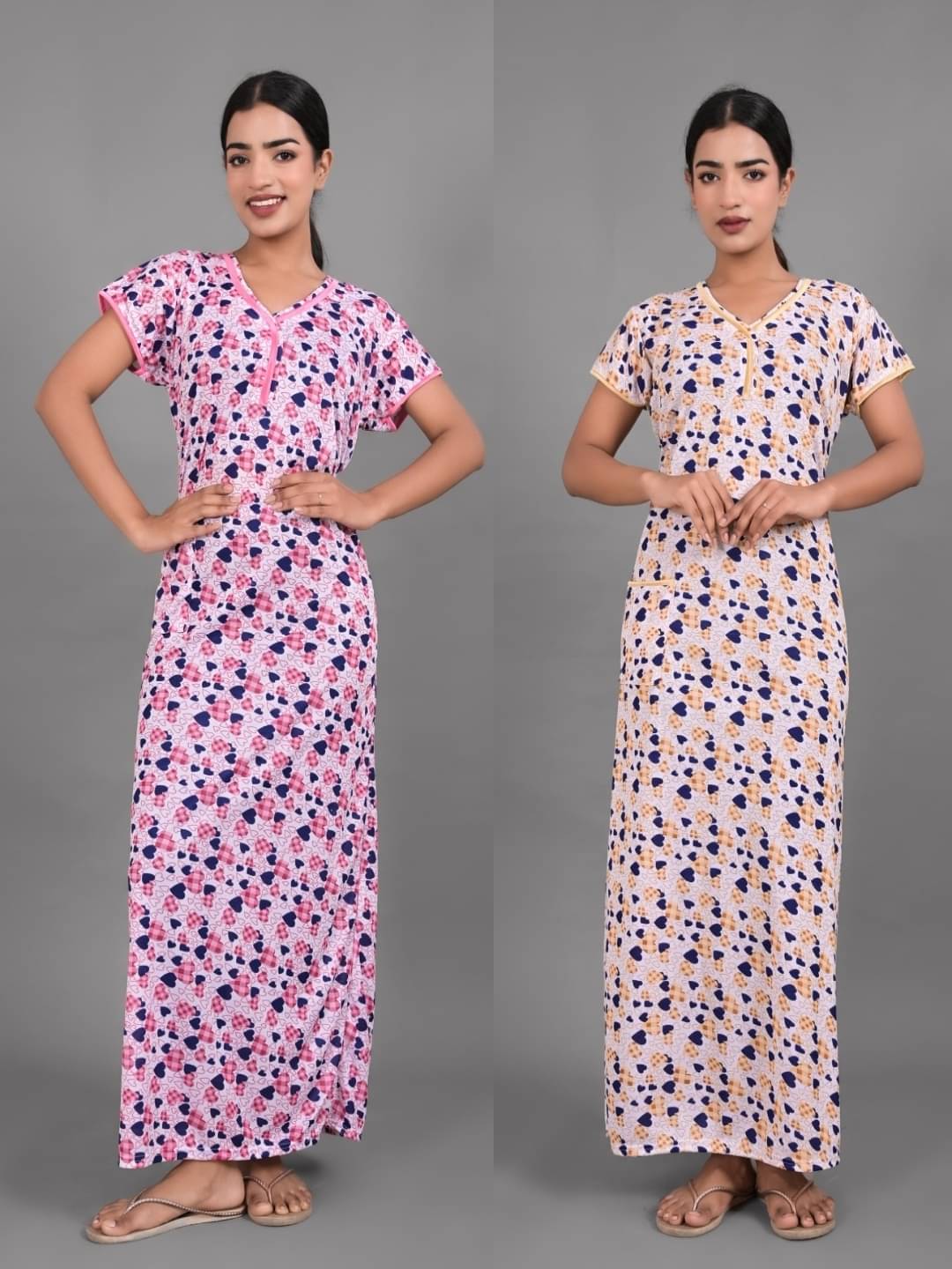 Anjaneya Creations Multi Color Satin Women's Nightwear Nighty & Night Gowns ( Pack of 2 ) Anjaneya Creations Multi Color Satin Women's Nightwear Nighty & Night Gowns ( Pack of 2 )