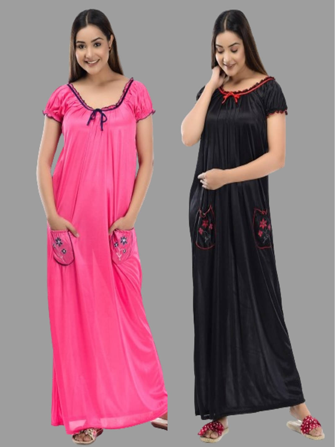 Anjaneya Creations Multi Color Satin Women's Nightwear Nighty & Night Gowns ( Pack of 2 ) Anjaneya Creations Multi Color Satin Women's Nightwear Nighty & Night Gowns ( Pack of 2 )