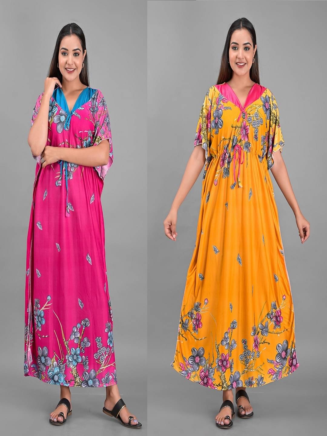     			Anjaneya Creations Multi Color Satin Women's Nightwear Kaftan Night Dress ( Pack of 1 )