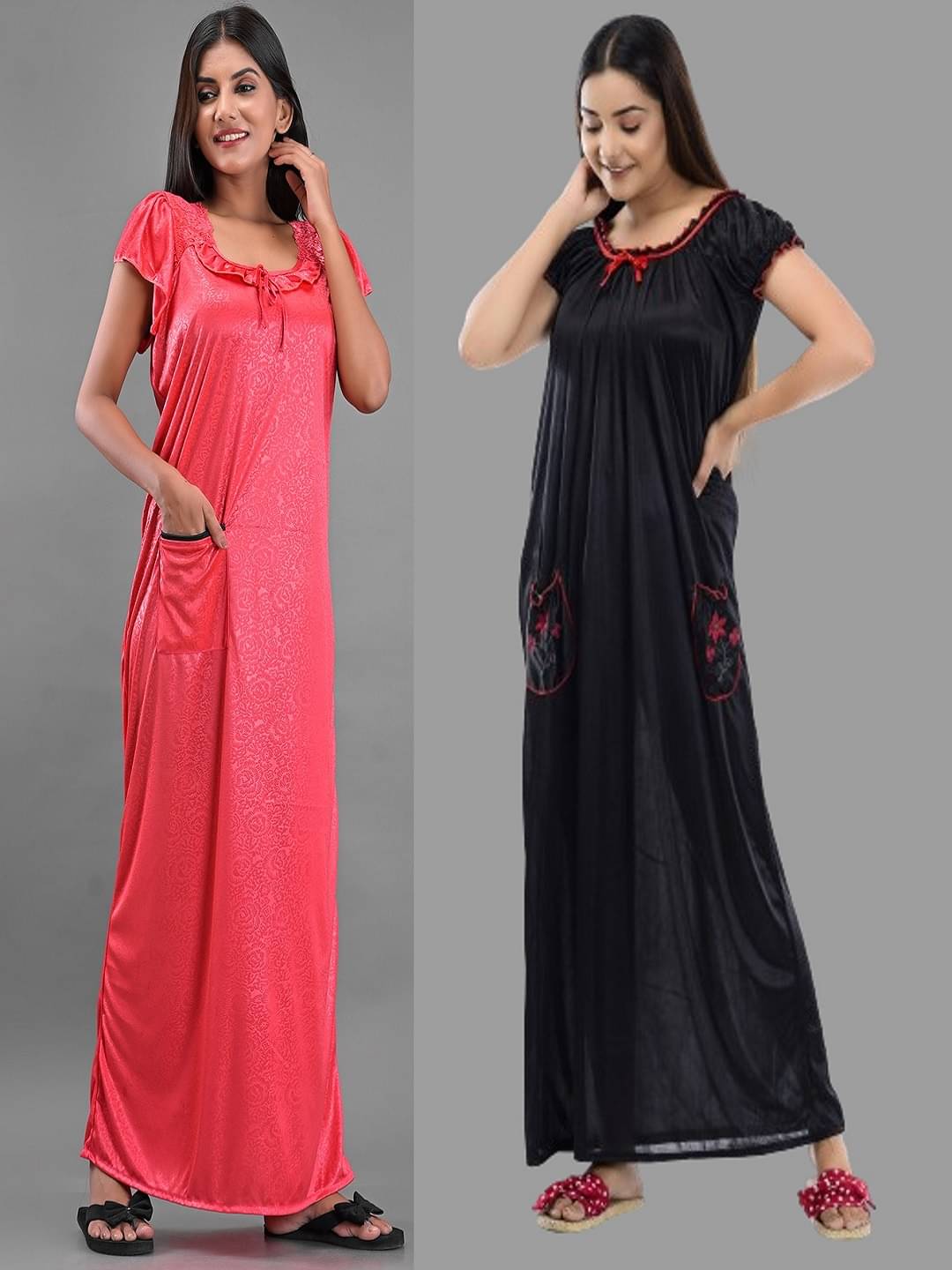 Anjaneya Creations Multi Color Satin Women's Nightwear Nighty & Night Gowns ( Pack of 2 ) Anjaneya Creations Multi Color Satin Women's Nightwear Nighty & Night Gowns ( Pack of 2 )