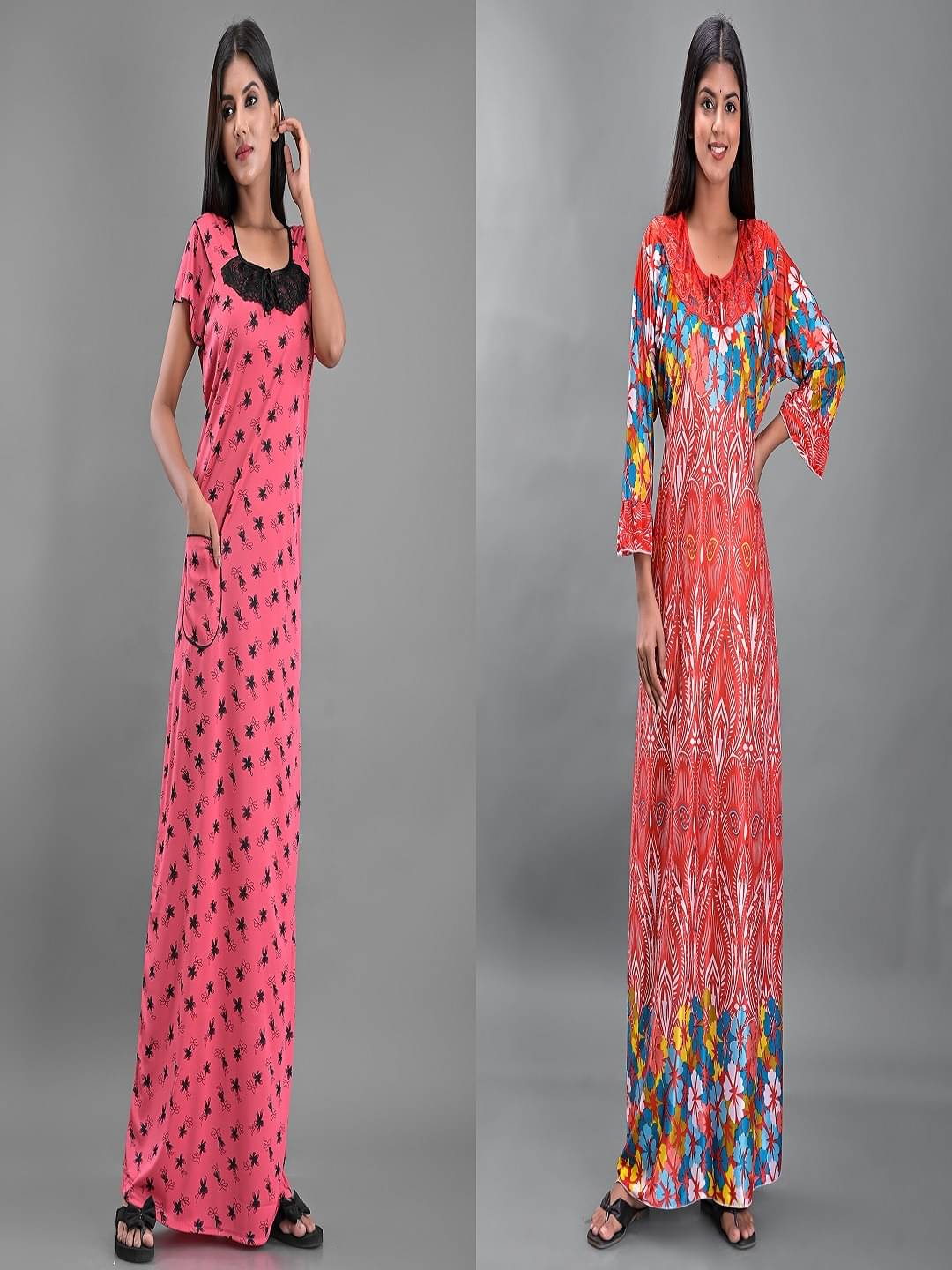 Anjaneya Creations Multi Color Satin Women's Nightwear Nighty & Night Gowns ( Pack of 2 ) Anjaneya Creations Multi Color Satin Women's Nightwear Nighty & Night Gowns ( Pack of 2 )