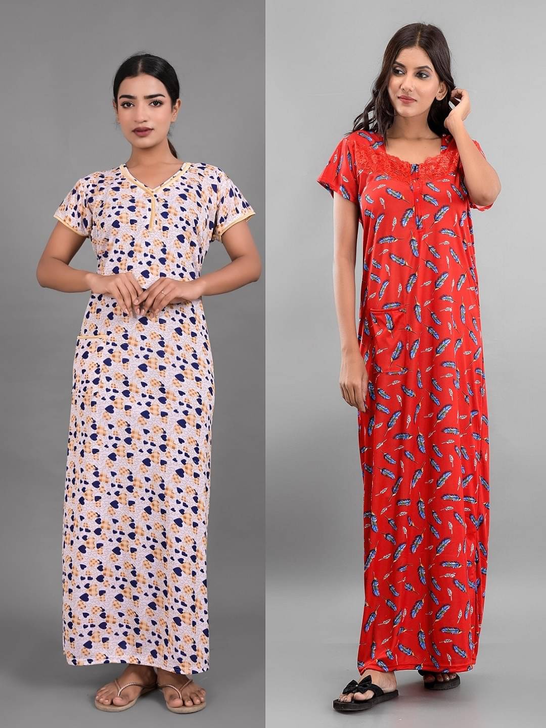 Anjaneya Creations Multi Color Satin Women's Nightwear Nighty & Night Gowns ( Pack of 2 ) Anjaneya Creations Multi Color Satin Women's Nightwear Nighty & Night Gowns ( Pack of 2 )