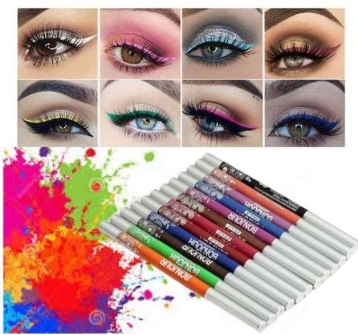     			BLUST & FAMME 24 Hour Stay waterproof kajal , Matte Finish, Multicolor (Pack of 12)
