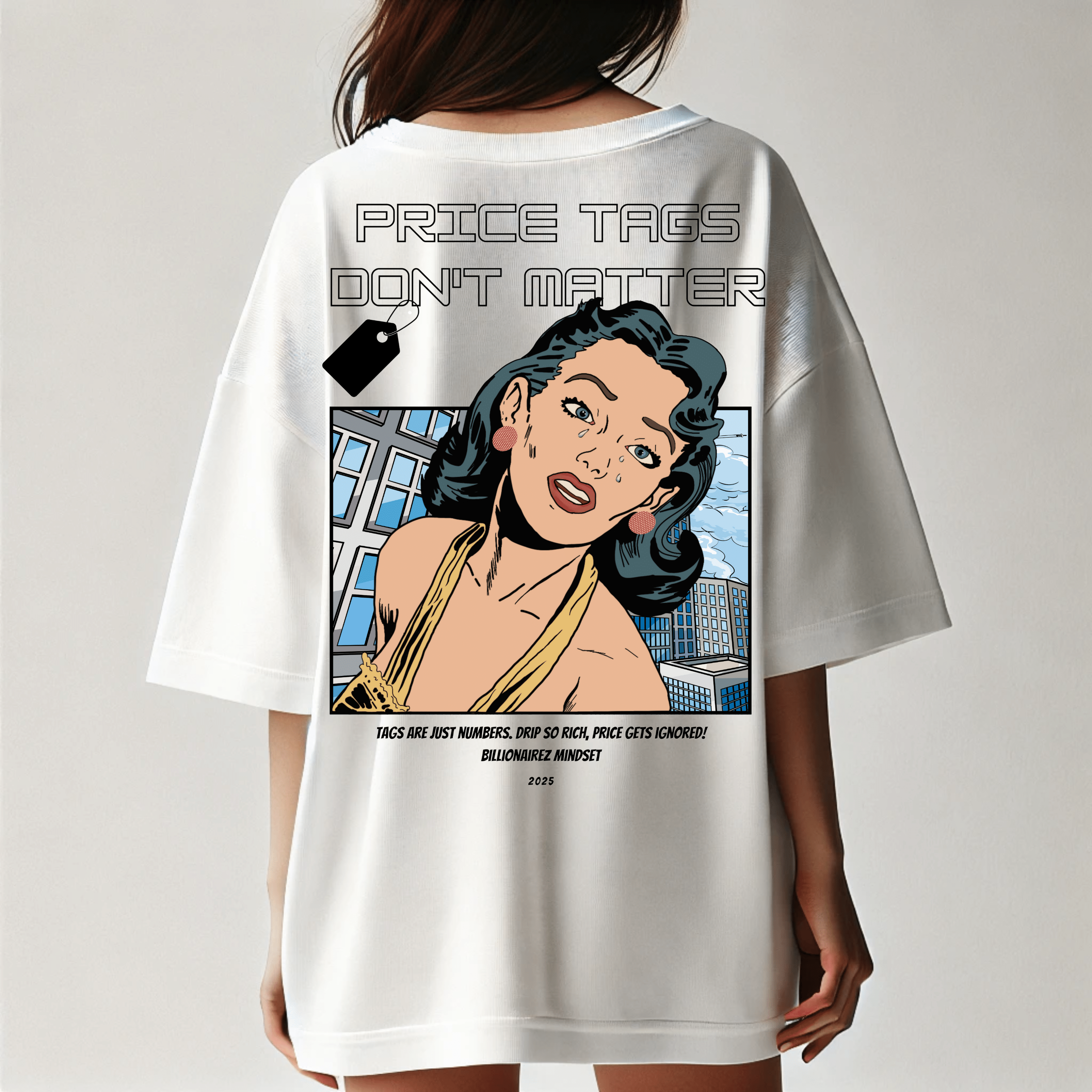     			BillionaireZ Women Cotton Blend Printed Oversized Fit Round Neck T-Shirt ( White )