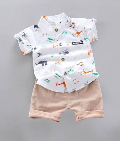     			DANGAR Pack of 1 Unisex Cotton Blend Shirt & Shorts Set ( White )
