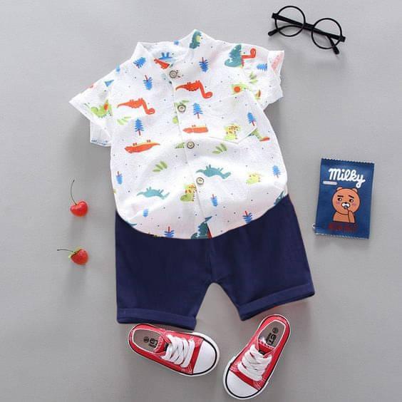     			DANGAR Pack of 1 Unisex Cotton Blend Shirt & Shorts Set ( White )