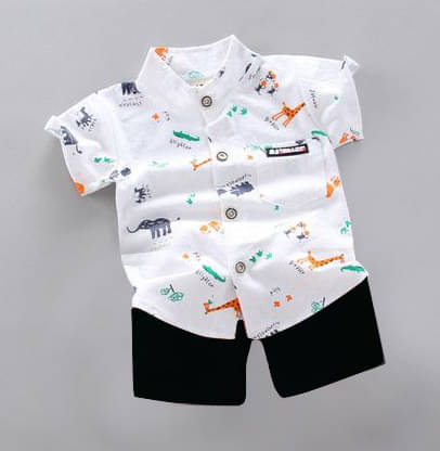     			DANGAR Pack of 1 Unisex Cotton Blend Shirt & Shorts Set ( White )