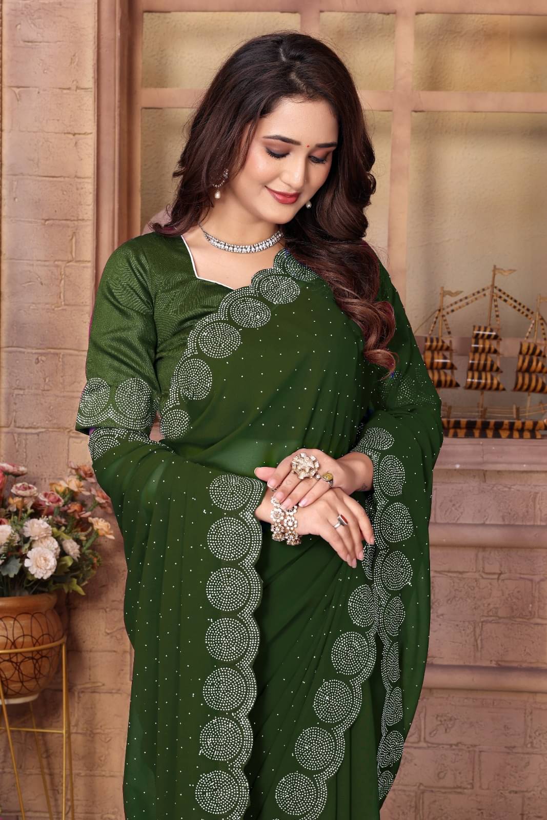 DEBRIS FAB Georgette Embellished Saree With Unstitched Blouse Piece ( Light Green )     			DEBRIS FAB Georgette Embellished Saree With Unstitched Blouse Piece ( Light Green )