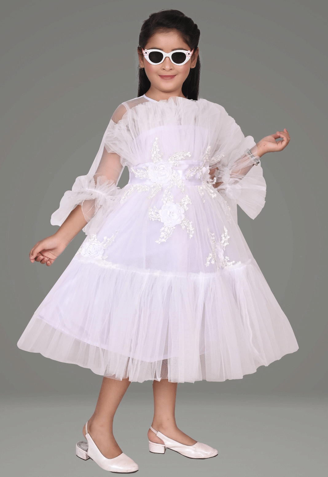 DS DRESESS Net Frock For Girls ( Pack of 1 , White ) DS DRESESS Net Frock For Girls ( Pack of 1 , White )
