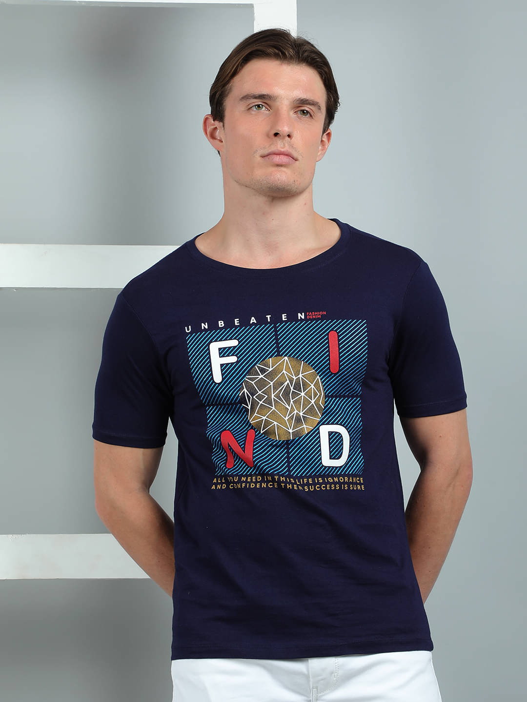     			Dollar Cotton Regular Fit Printed Half Sleeves Men's Round T-Shirt - Navy ( Pack of 1 )