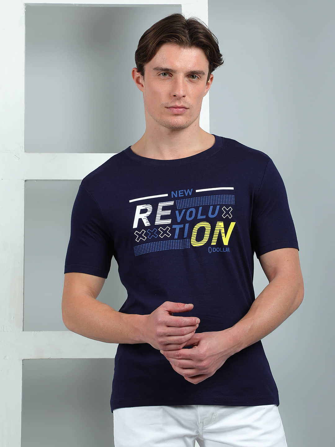Dollar Cotton Regular Fit Printed Half Sleeves Men's Round T-Shirt - Navy ( Pack of 1 )